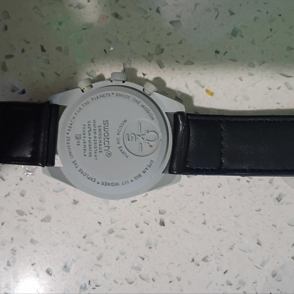 Omega Black Swatch Chronograph Watch with Orange Bezel Accent - Picture 2 of 2